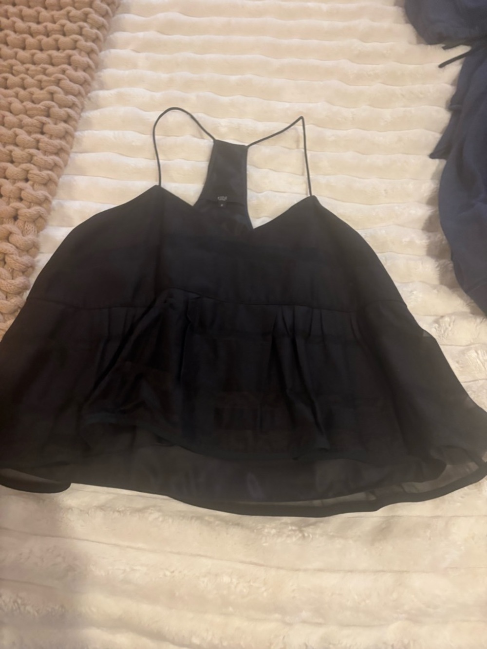 Tibi Black Tiered Ruffle Camisole with Spaghetti Straps size petite